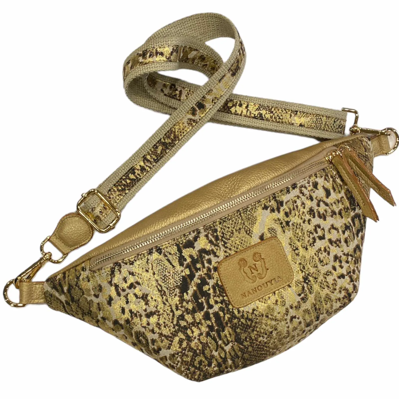 REGULAR. GOLD ANIMAL-PRINT BELT BAG