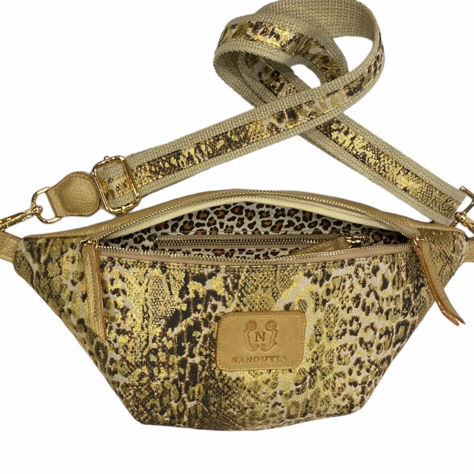 REGULAR. GOLD ANIMAL-PRINT BELT BAG