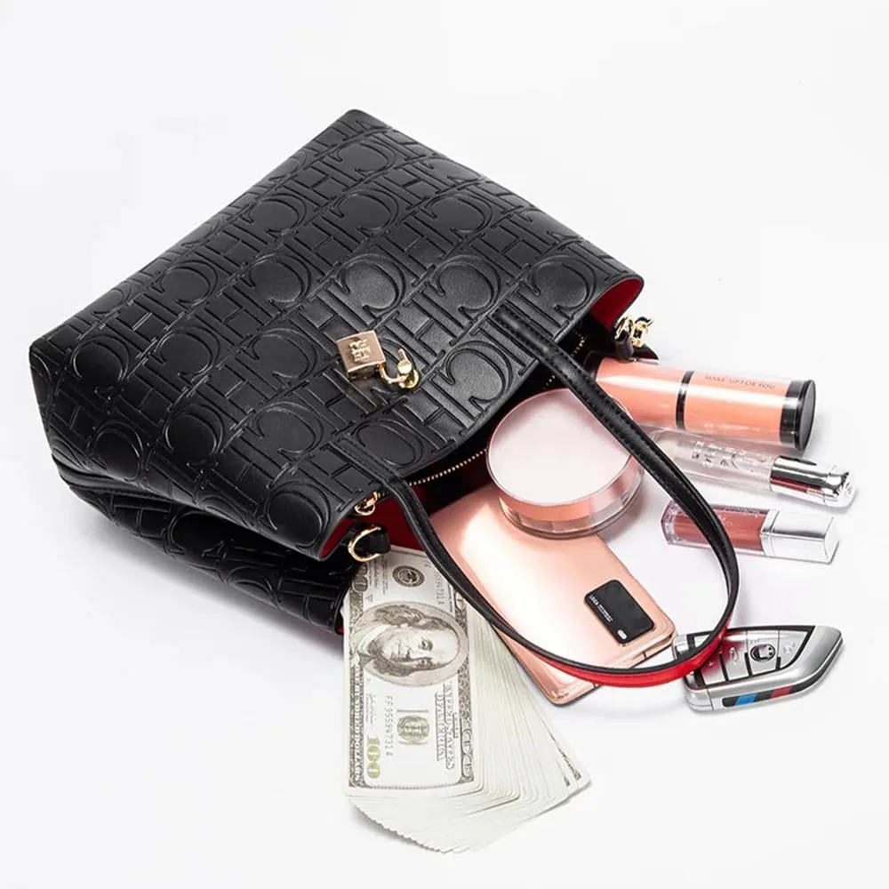 Rejolly Bucket Tote Bag for Women Top Handle Handbag Embossed PU Leather Classic Designer Purse