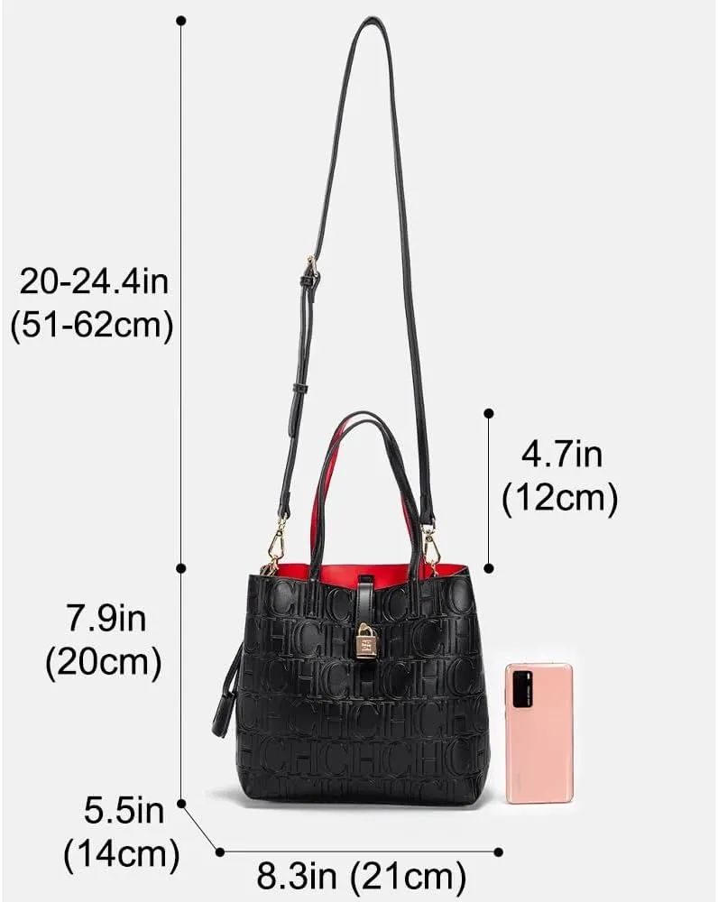 Rejolly Bucket Tote Bag for Women Top Handle Handbag Embossed PU Leather Classic Designer Purse