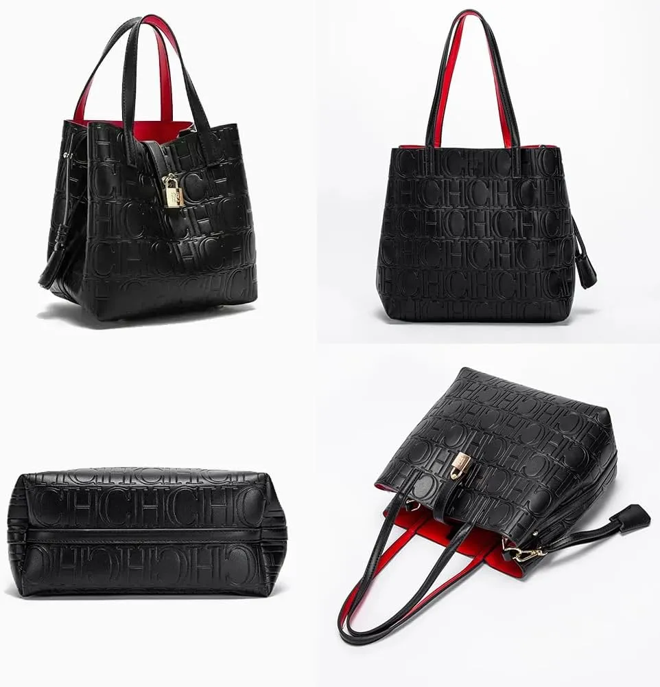 Rejolly Bucket Tote Bag for Women Top Handle Handbag Embossed PU Leather Classic Designer Purse