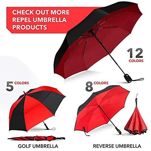 Repel Umbrella Windproof Travel Umbrella - Compact, Light, Automatic, Strong and Portable - Wind Resistant, Small Folding Backpack Umbrella for Rain - Men and Women