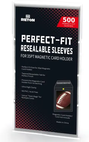 Resealable Team Bags for 35PT Magnetic Card Holders, Exact Fit Sleeves for 35 PT Card Holders (500 Count, 4 Pack x 125 Sleeves)
