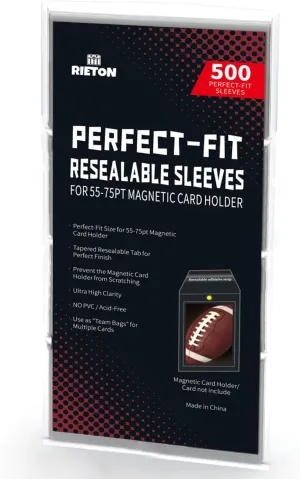 Resealable Team Bags for 55-75PT Magnetic Card Holders, Exact Fit Sleeves for 55-75PT Card Holders (500 Count)