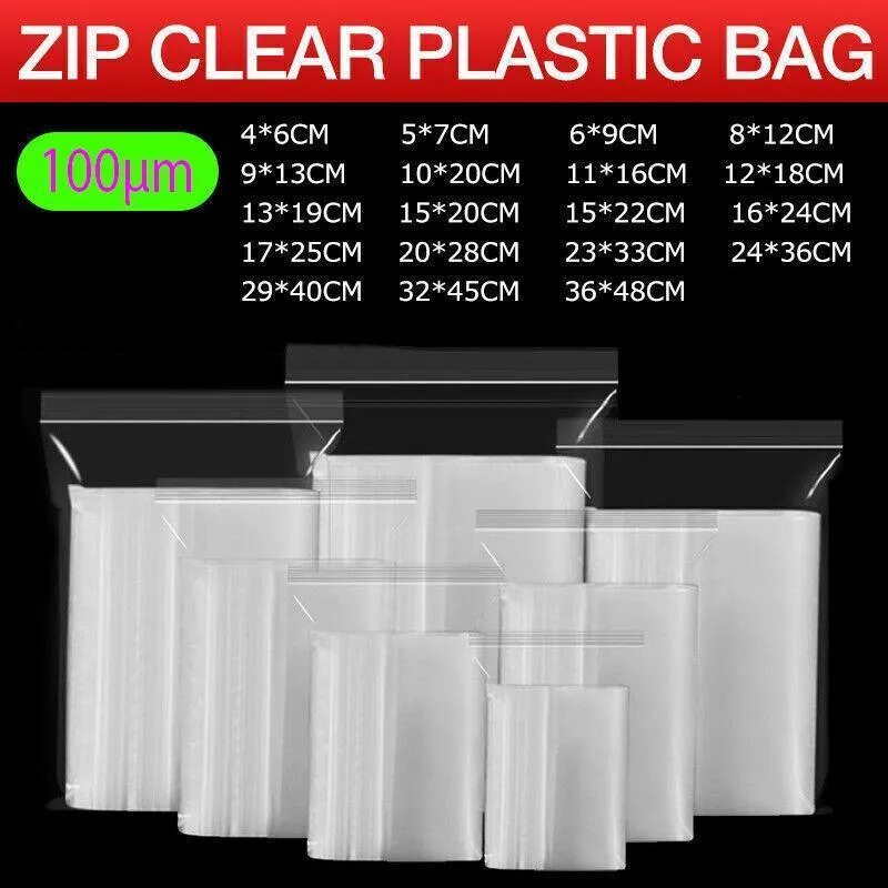 Resealable Zip Bags 100PCS 19Sizes