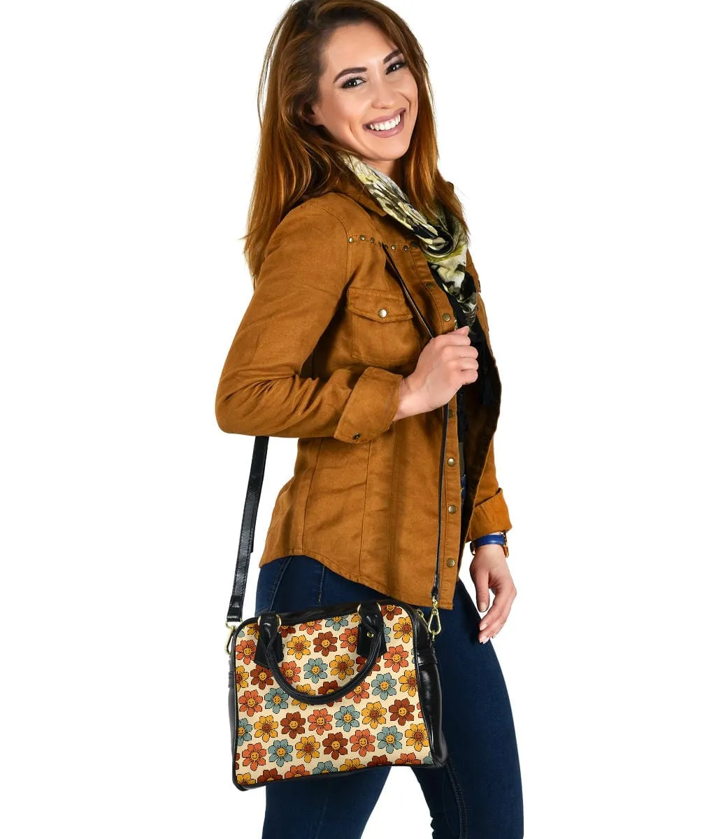 Retro 1970s Smiling Flowers | Leather Shoulder Bag