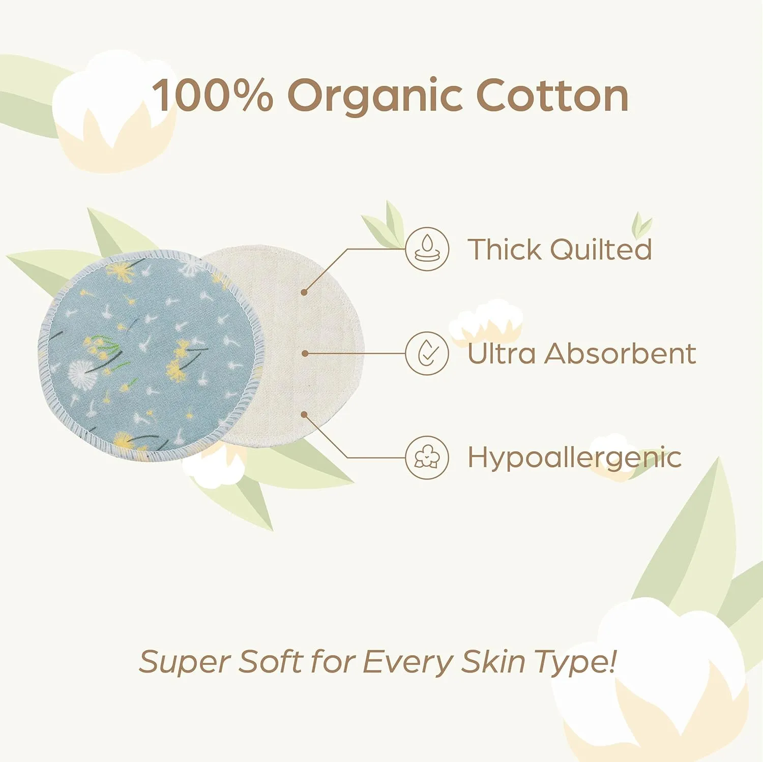 Reusable Pads, Makeup Remover, Organic Cotton Rounds, Pads Facial Rounds Fabric Pouch Laundry Bag (Flower)