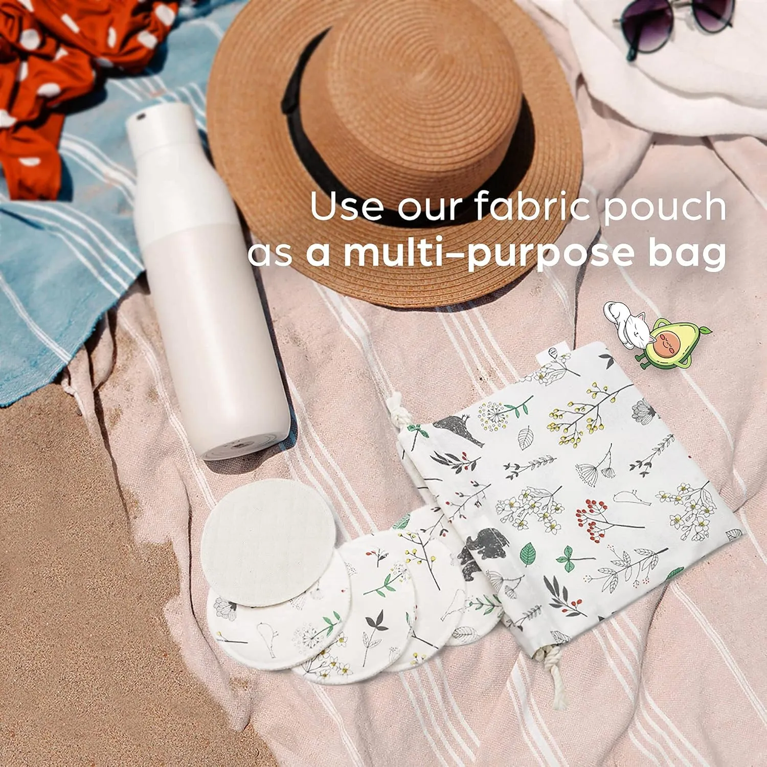 Reusable Pads, Makeup Remover, Organic Cotton Rounds, Pads Facial Rounds Fabric Pouch Laundry Bag (Forest)