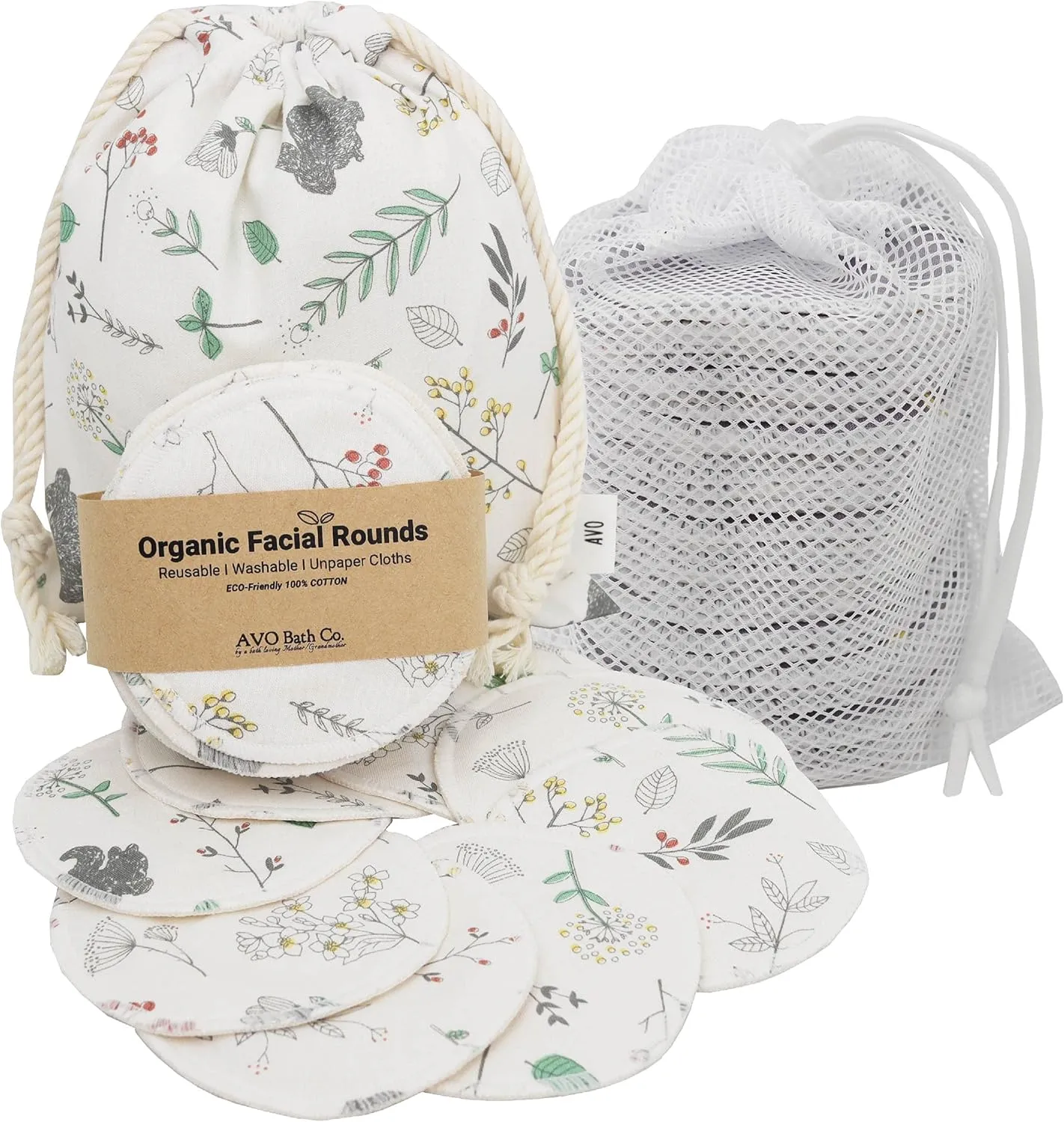 Reusable Pads, Makeup Remover, Organic Cotton Rounds, Pads Facial Rounds Fabric Pouch Laundry Bag (Forest)