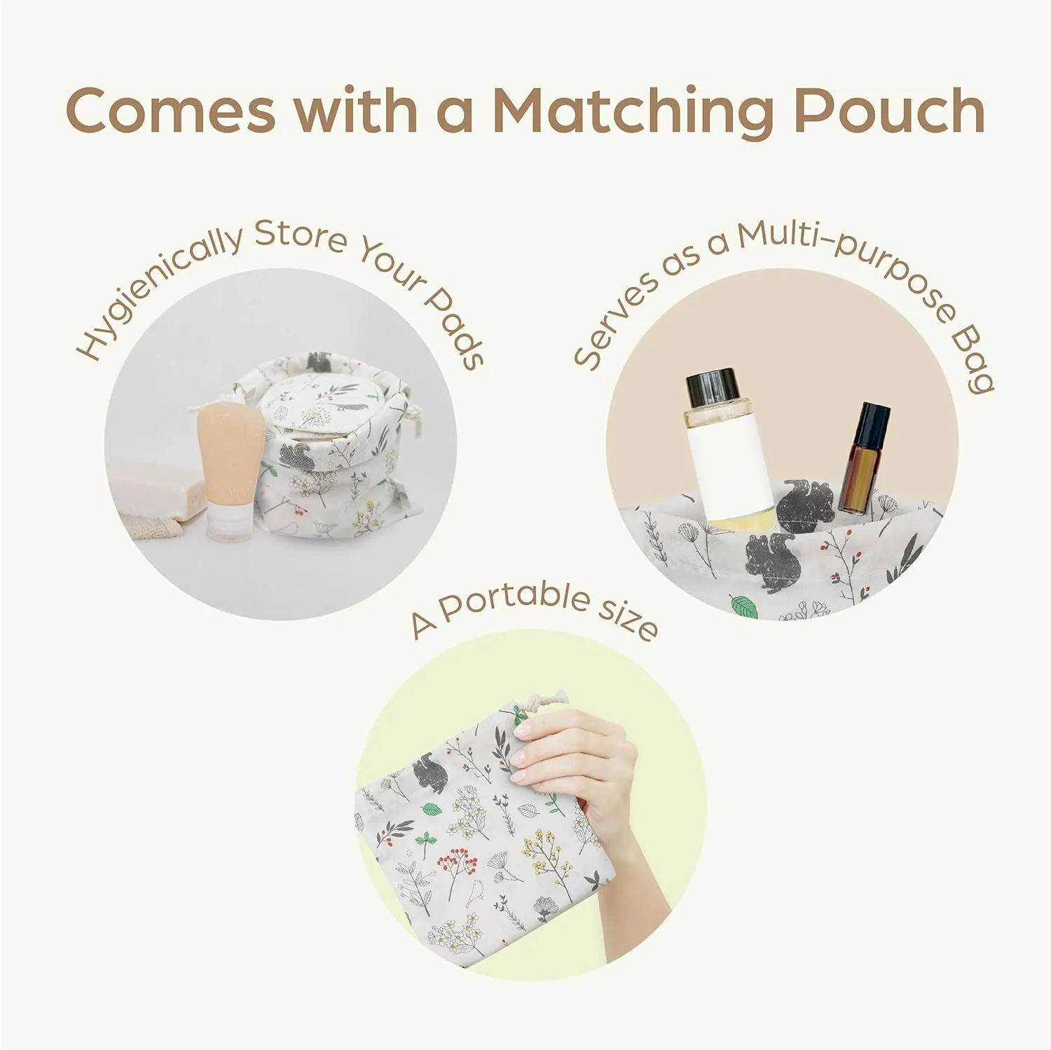 Reusable Pads, Makeup Remover, Organic Cotton Rounds, Pads Facial Rounds Fabric Pouch Laundry Bag (Forest)