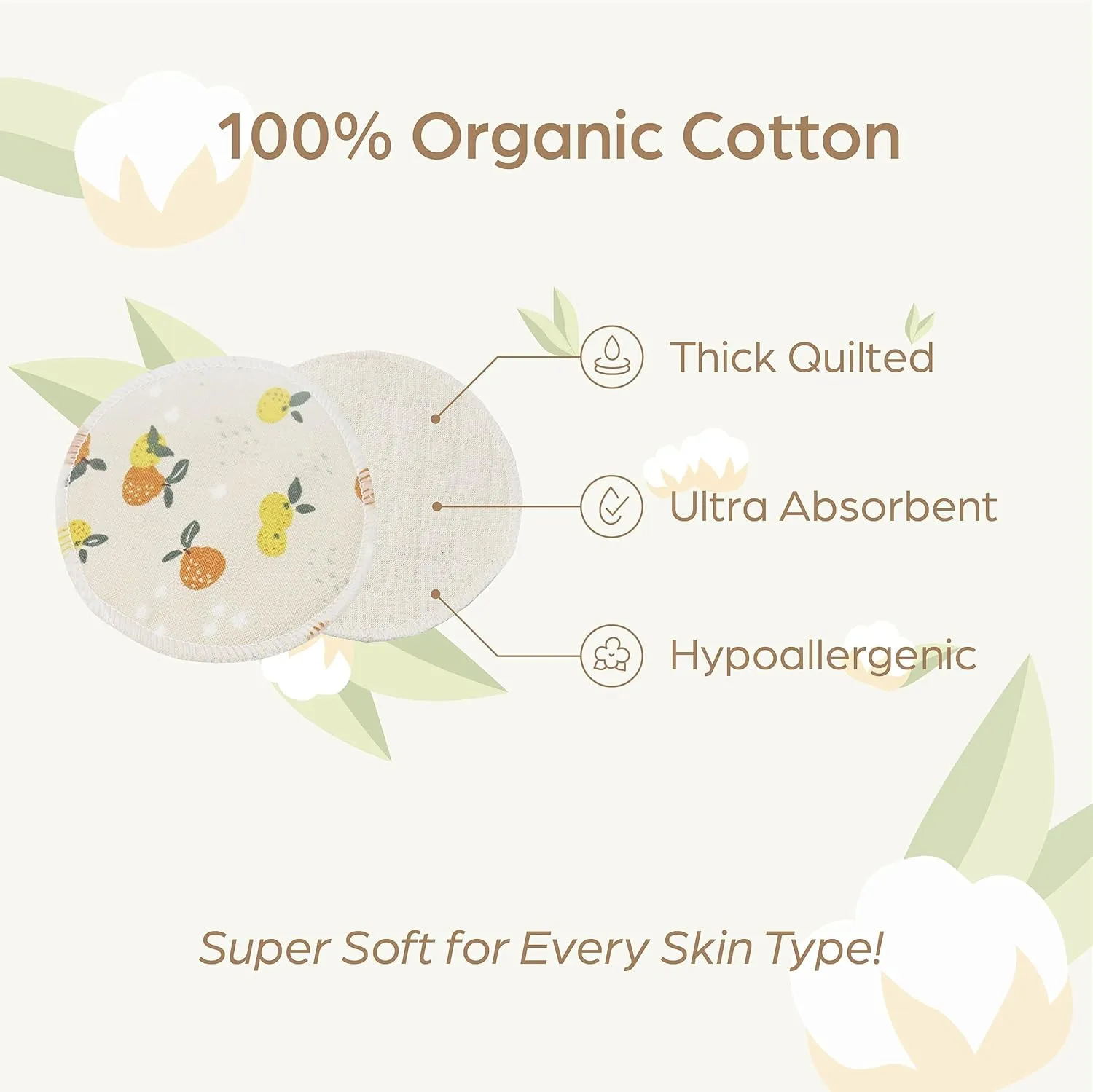 Reusable Pads, Makeup Remover, Organic Cotton Rounds, Pads Facial Rounds Fabric Pouch Laundry Bag (Mandarin)