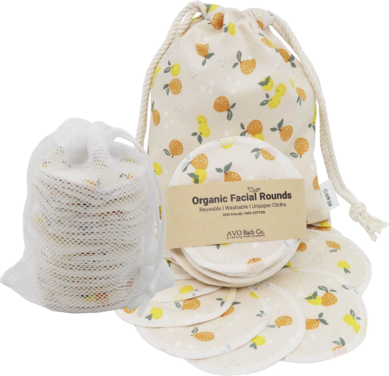 Reusable Pads, Makeup Remover, Organic Cotton Rounds, Pads Facial Rounds Fabric Pouch Laundry Bag (Mandarin)