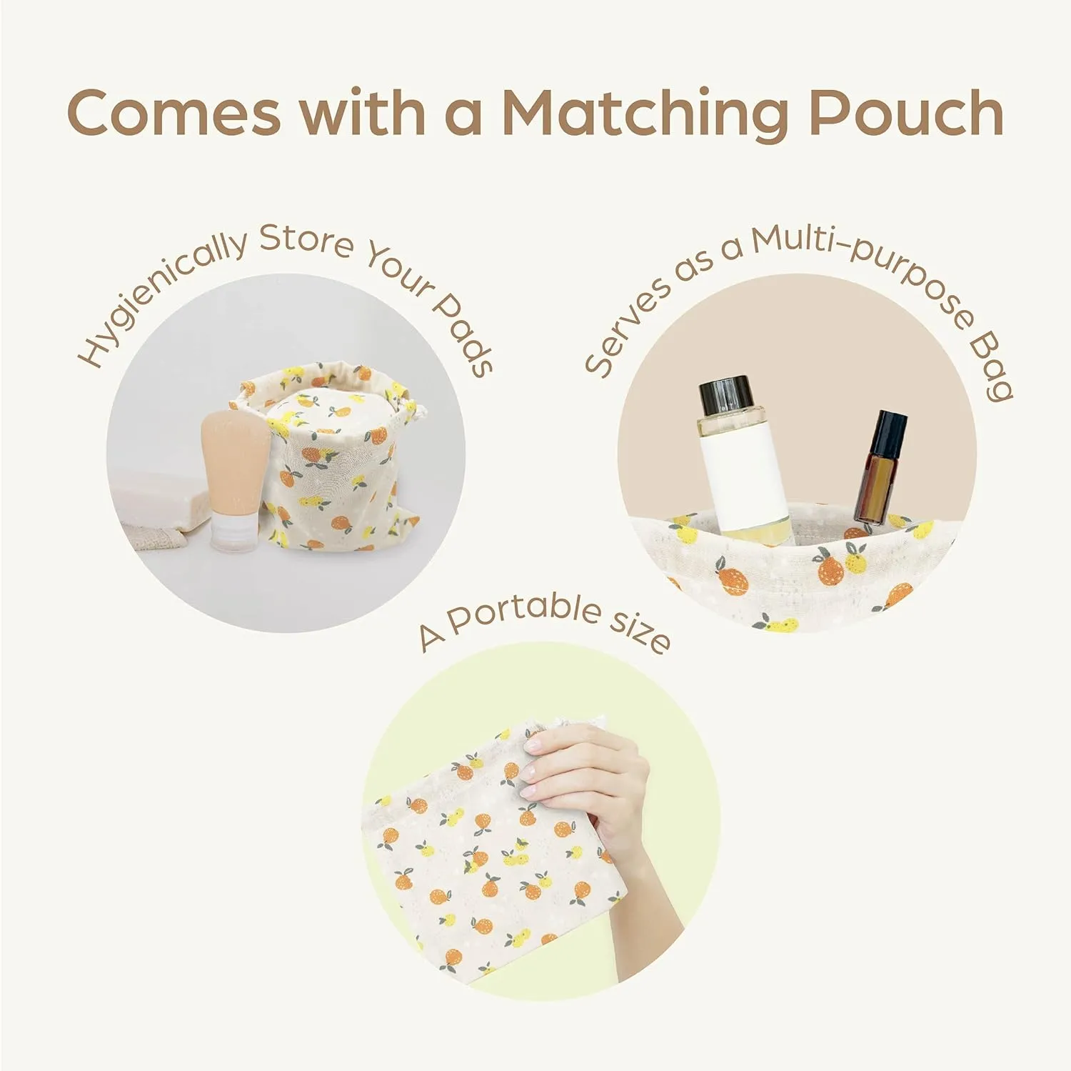Reusable Pads, Makeup Remover, Organic Cotton Rounds, Pads Facial Rounds Fabric Pouch Laundry Bag (Mandarin)