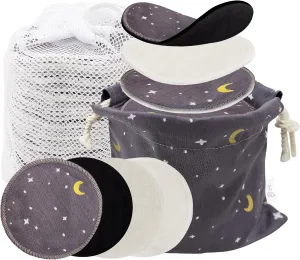 Reusable Pads, Makeup Remover, Organic Cotton Rounds, Pads Facial Rounds Fabric Pouch Laundry Bag (Moon&Star Variety Set)