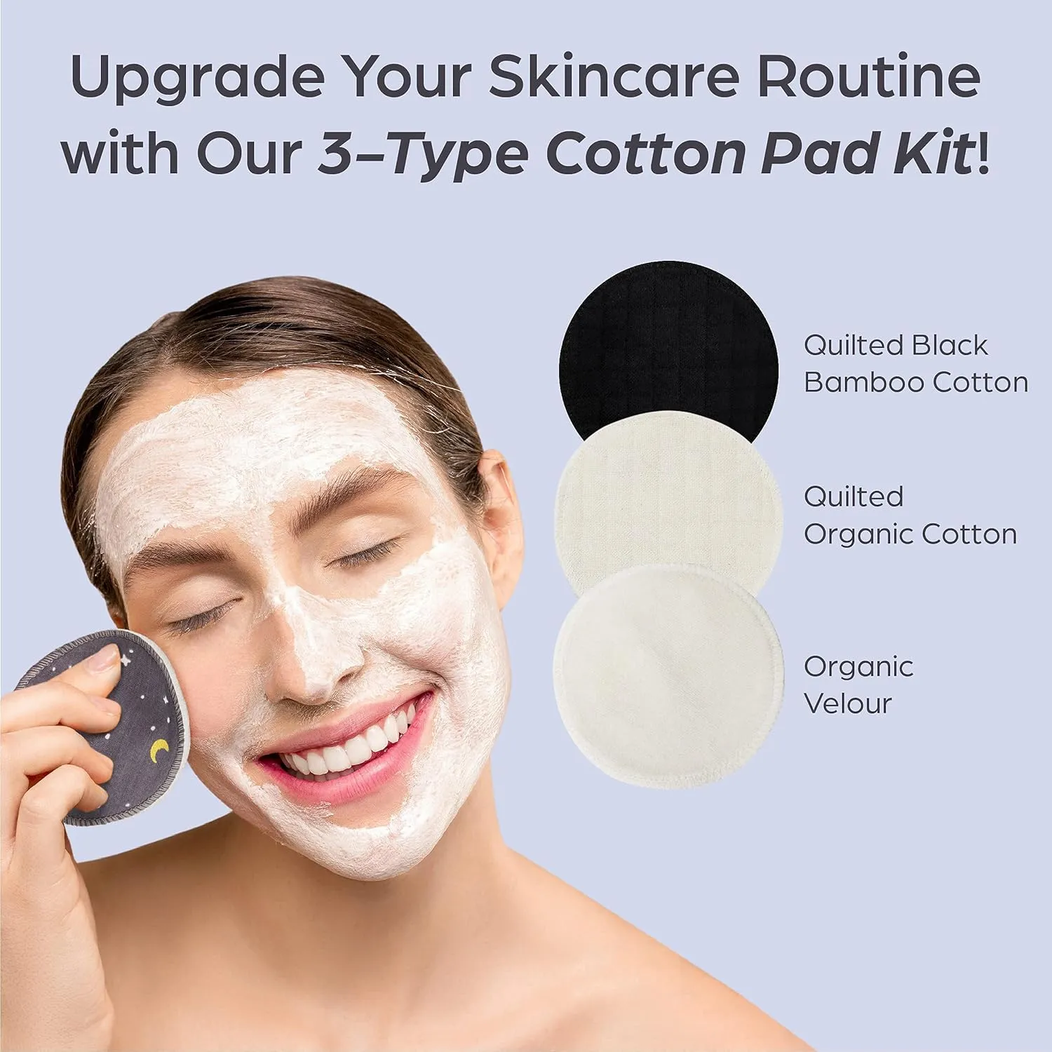 Reusable Pads, Makeup Remover, Organic Cotton Rounds, Pads Facial Rounds Fabric Pouch Laundry Bag (Moon&Star Variety Set)