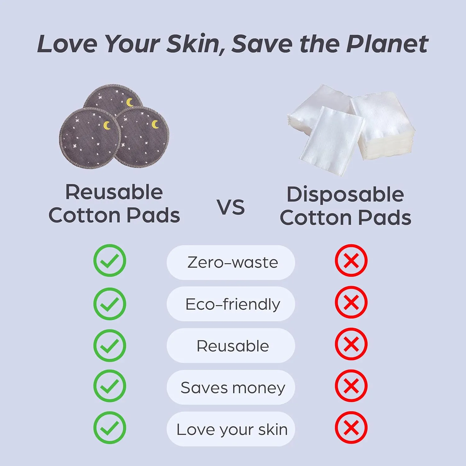 Reusable Pads, Makeup Remover, Organic Cotton Rounds, Pads Facial Rounds Fabric Pouch Laundry Bag (Moon&Star Variety Set)