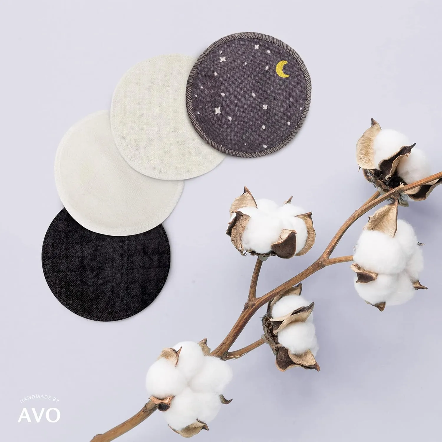Reusable Pads, Makeup Remover, Organic Cotton Rounds, Pads Facial Rounds Fabric Pouch Laundry Bag (Moon&Star Variety Set)