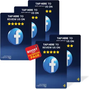 Reusable Social Media Card Scan & NFC Activation, Compatible with Facebook - Follower Increase Tool for Influencers and Businesses, Compact and Durable, Easy Setup - Blue Pack of 5
