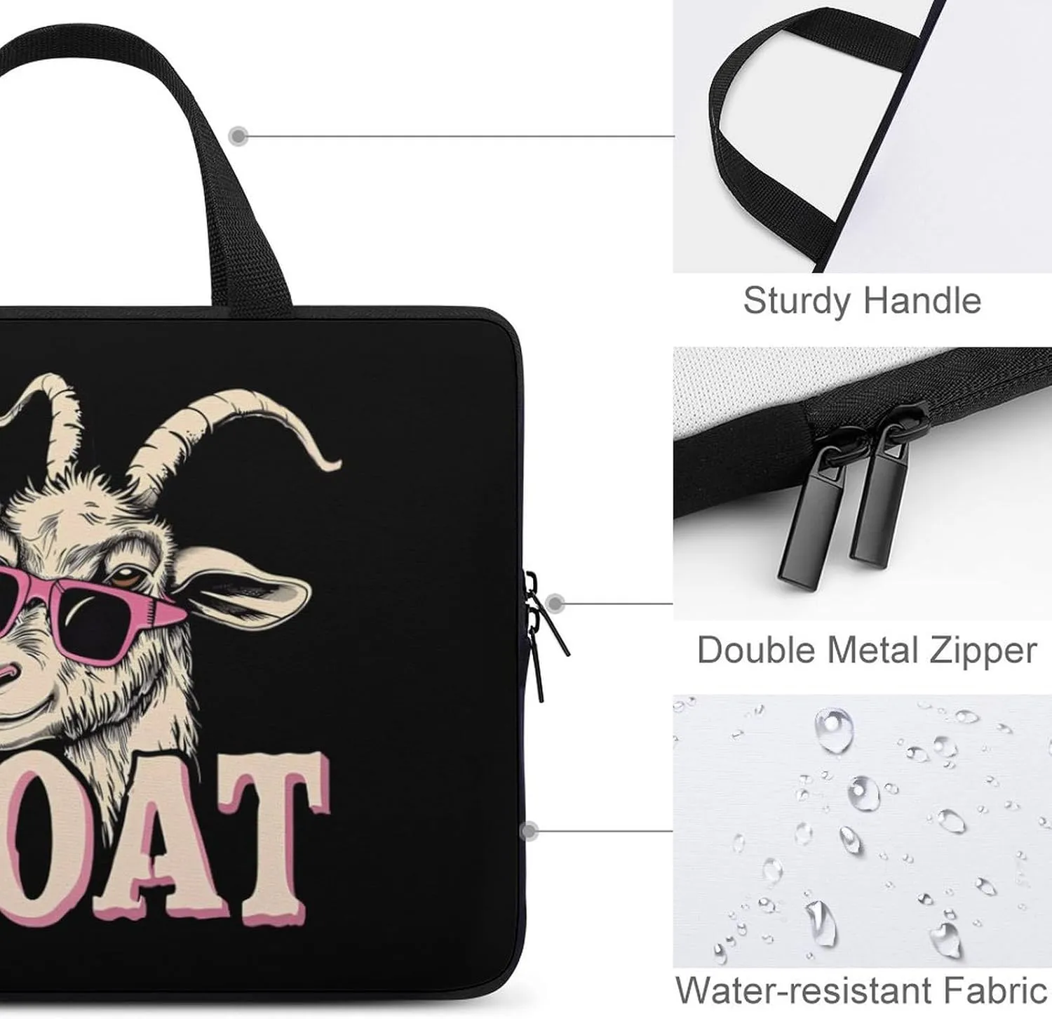 Rock Goat Cool Glasses Laptop Sleeve Portable Waterproof Computer Bag Pouch Handbag Protective Sleeve