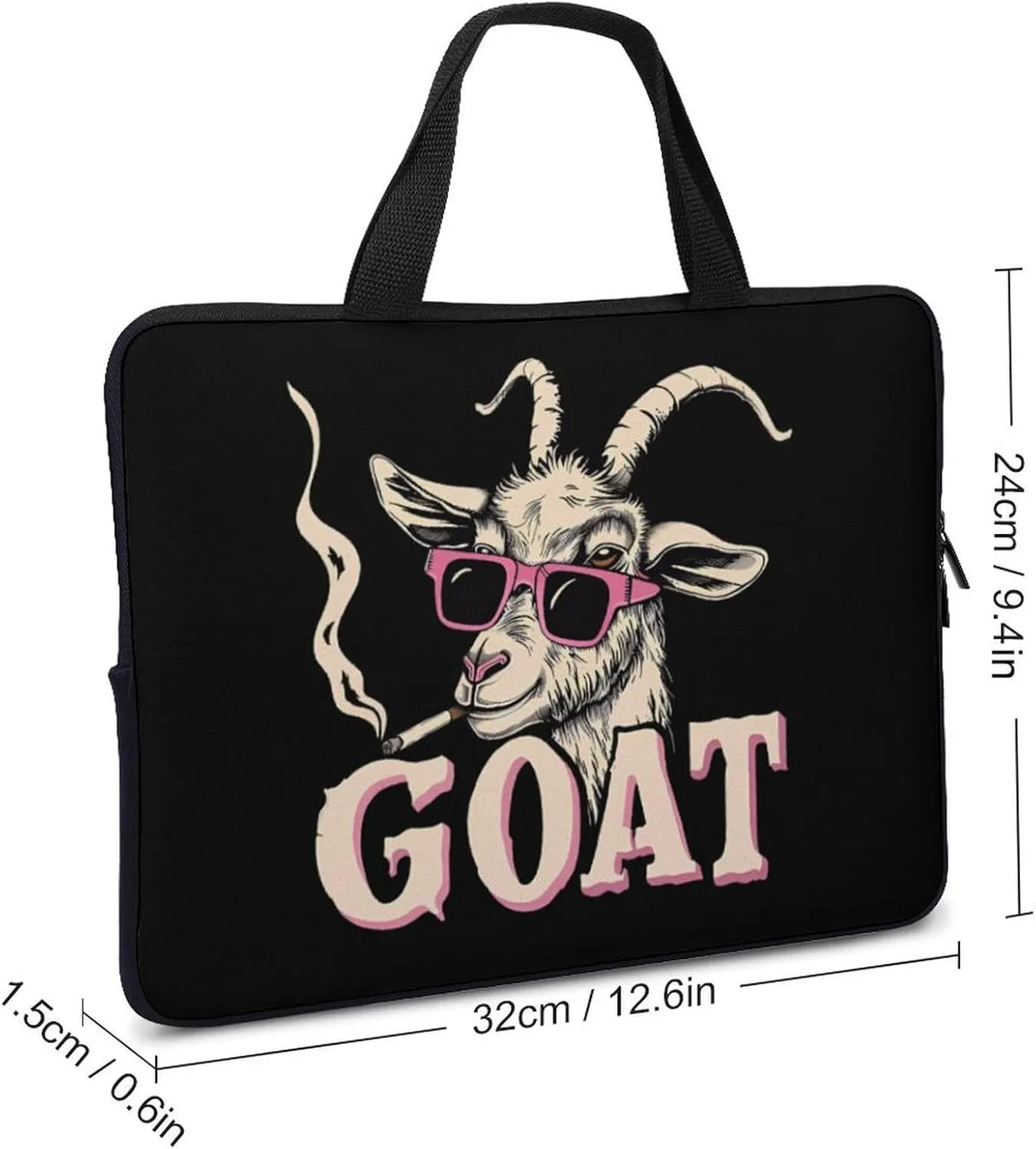 Rock Goat Cool Glasses Laptop Sleeve Portable Waterproof Computer Bag Pouch Handbag Protective Sleeve