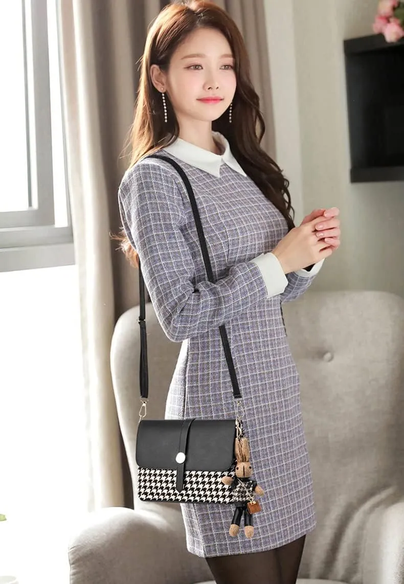 RTGGSEL Quilted Lattice Crossbody Shoulder Bags for Women Small Tote Square Satchel Handbags Purse with Bunny Doll Pendant