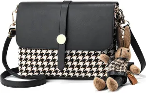 RTGGSEL Quilted Lattice Crossbody Shoulder Bags for Women Small Tote Square Satchel Handbags Purse with Bunny Doll Pendant