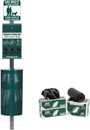 Rust Proof Aluminum Dog Waste Station for Roll Bags (Most Popular Bags) - Free 400 Waste Bags & 25 can Liners - Over 500k Sold in USA (Green)
