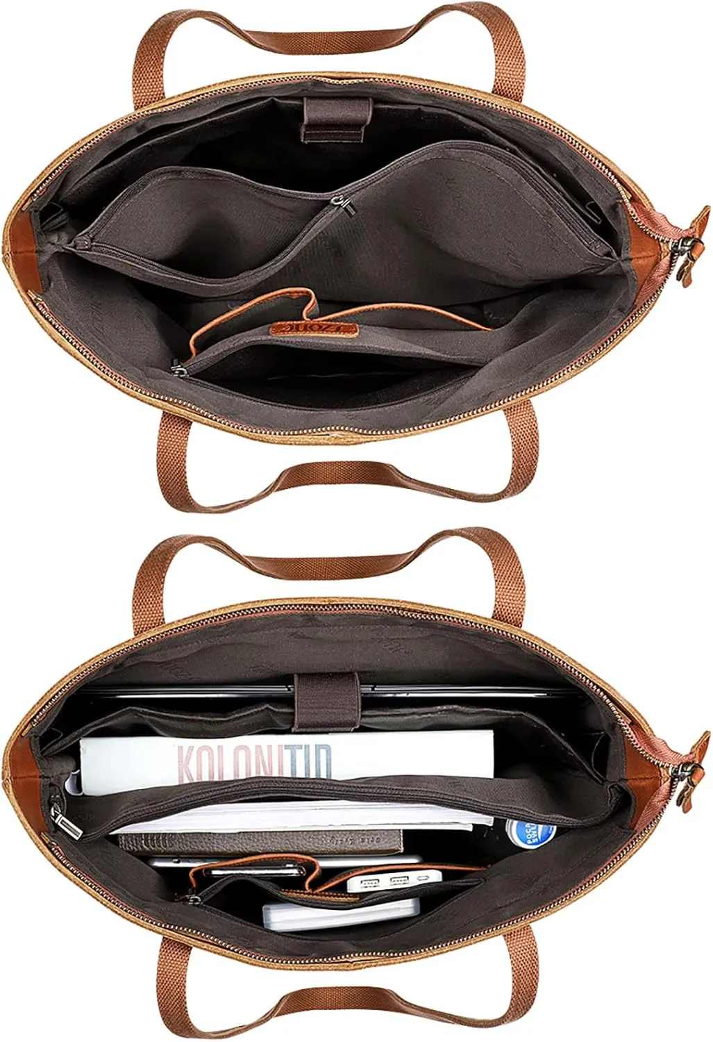 S-ZONE Vintage Genuine Leather Shoulder Bag Work Totes for Women Purse Handbag with Back Zipper Pocket Large