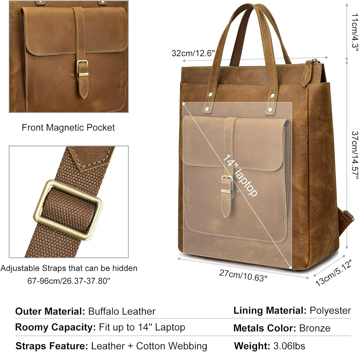 S-ZONE Women Genuine Leather Backpack Purse Retro Top-handle Bags Vintage Totes