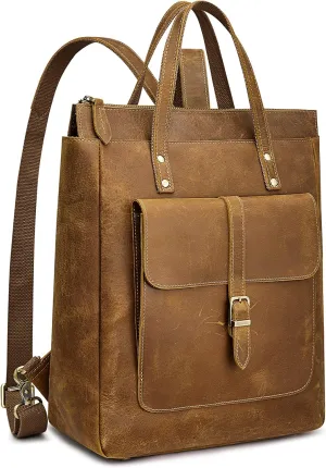 S-ZONE Women Genuine Leather Backpack Purse Retro Top-handle Bags Vintage Totes