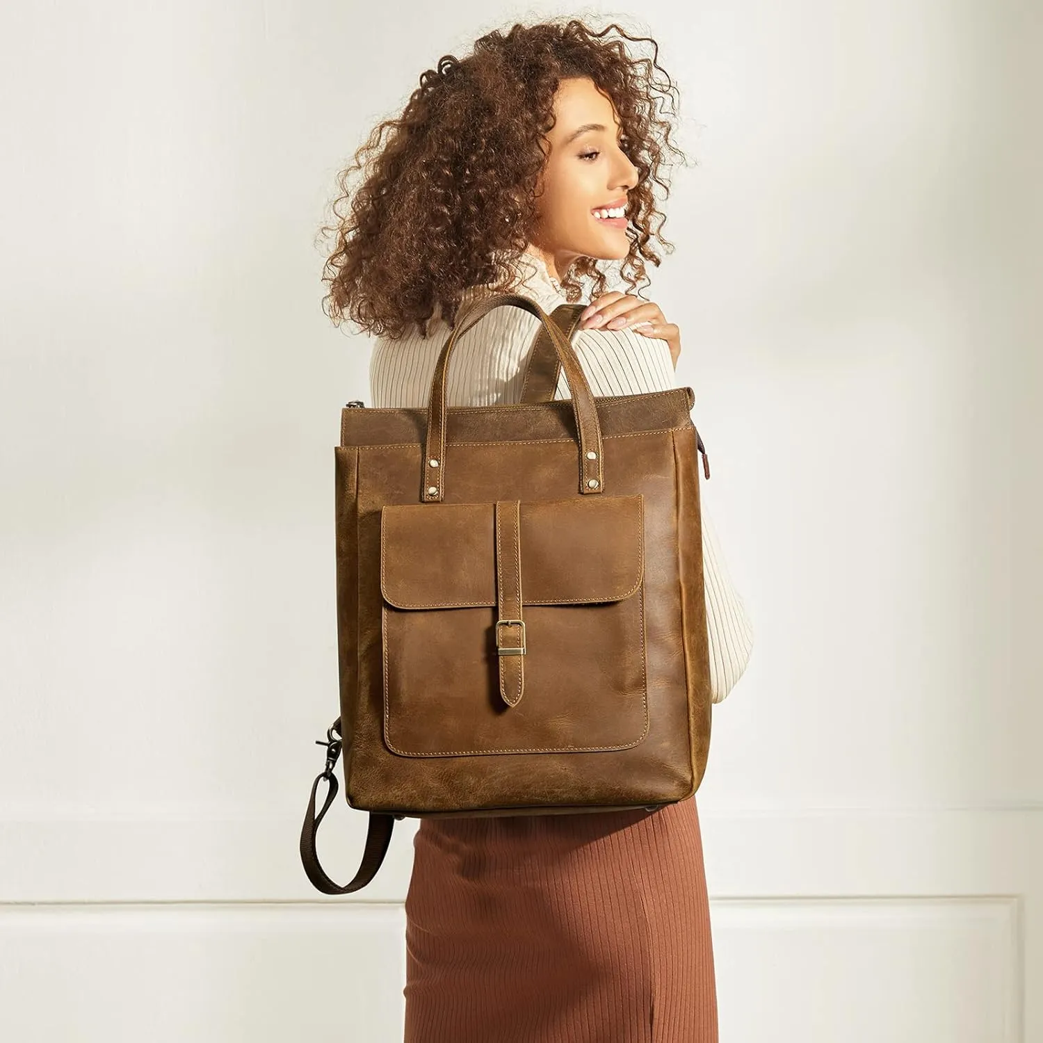 S-ZONE Women Genuine Leather Backpack Purse Retro Top-handle Bags Vintage Totes