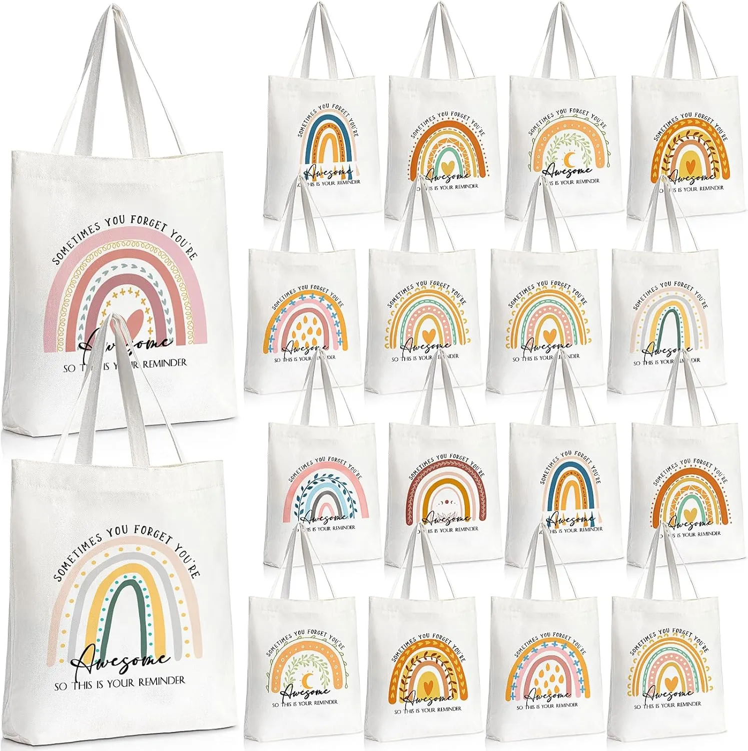 Sadnyy 20 Pcs Rainbow Canvas Tote Bag Teacher Employee Appreciation Gift Inspirational Tote Bag with Zipper for Office School