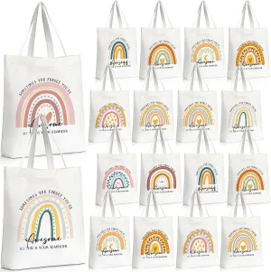 Sadnyy 20 Pcs Rainbow Canvas Tote Bag Teacher Employee Appreciation Gift Inspirational Tote Bag with Zipper for Office School