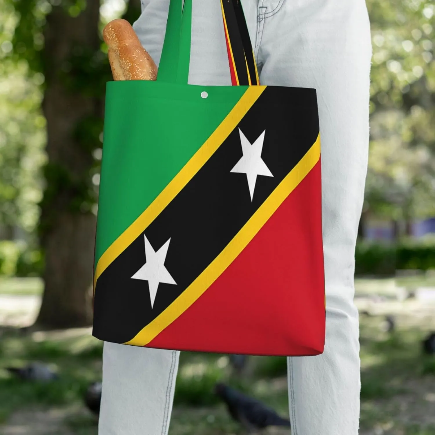 Saint Kitts and Nevis Roots Flag Fingers Print Canvas Totes Bag Shoulder Bags Shopping Crossbody 13.8 X 15.4 inch