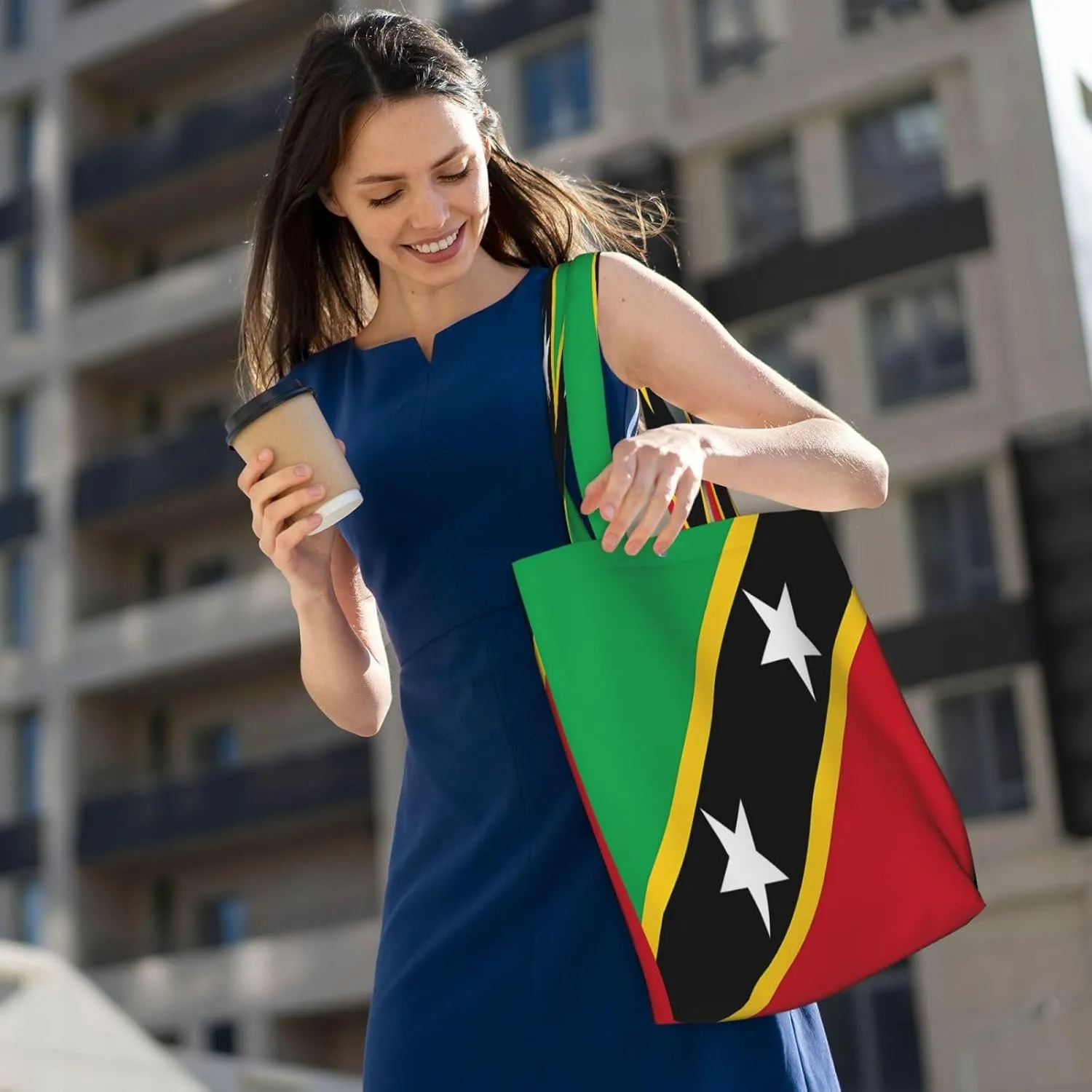 Saint Kitts and Nevis Roots Flag Fingers Print Canvas Totes Bag Shoulder Bags Shopping Crossbody 13.8 X 15.4 inch