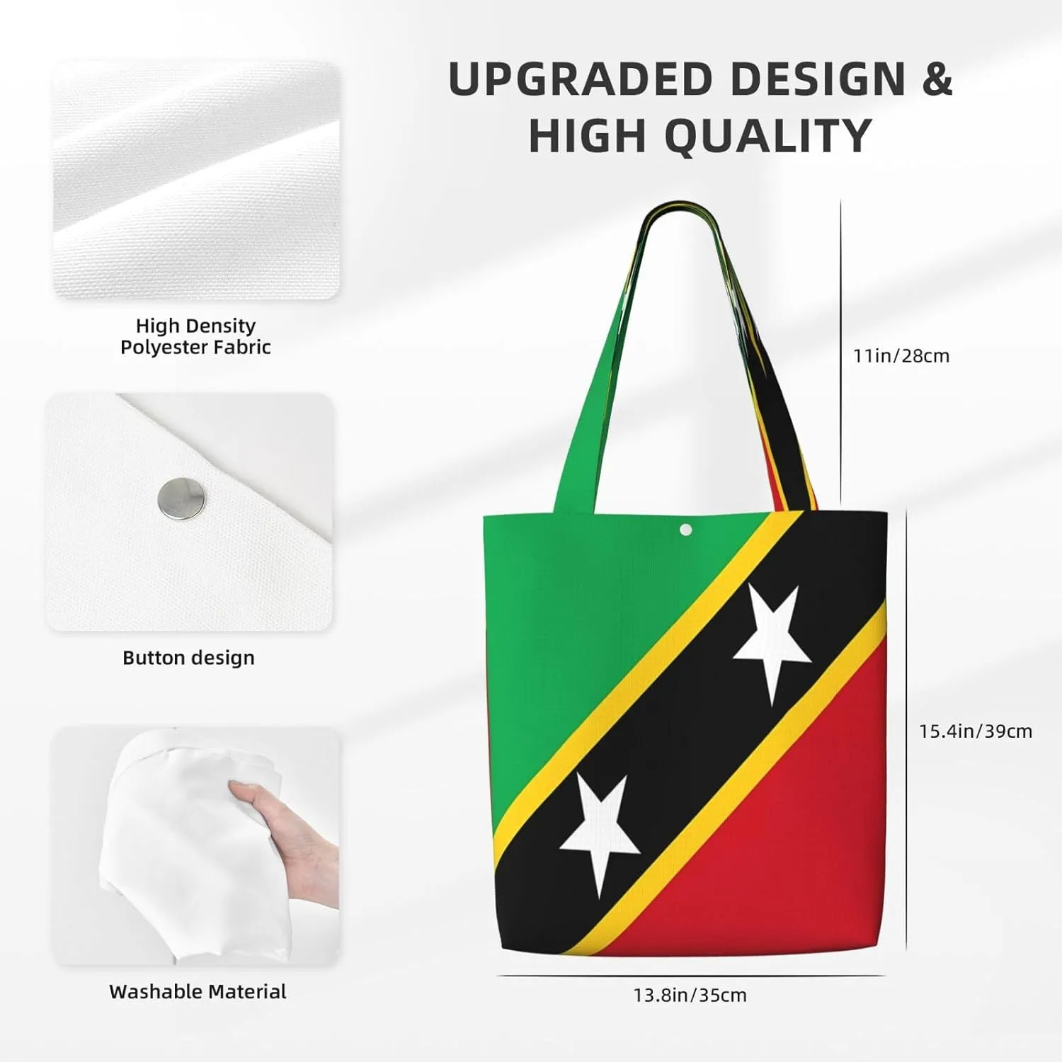 Saint Kitts and Nevis Roots Flag Fingers Print Canvas Totes Bag Shoulder Bags Shopping Crossbody 13.8 X 15.4 inch