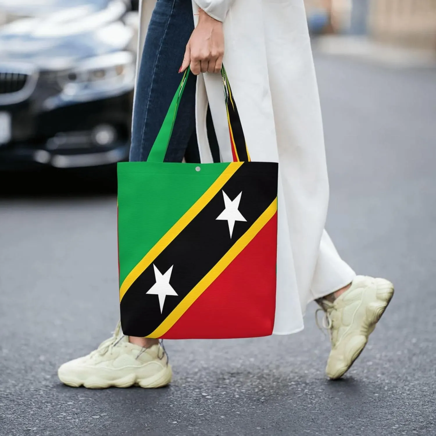 Saint Kitts and Nevis Roots Flag Fingers Print Canvas Totes Bag Shoulder Bags Shopping Crossbody 13.8 X 15.4 inch
