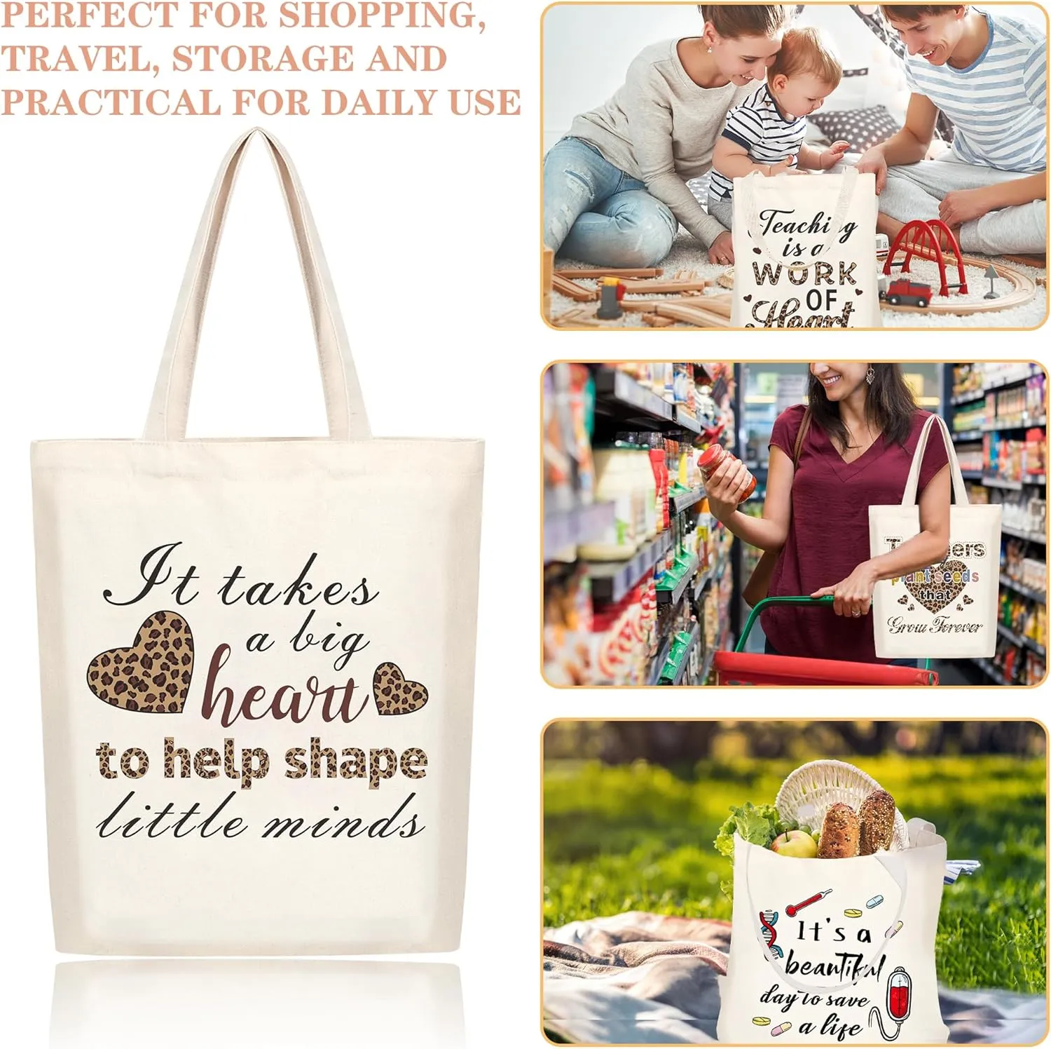 SAIWEILAI ONLINE 8 Pieces Teacher Canvas Totes Bag Teacher Appreciation Gifts Teacher of the Year Appreciation Gifts