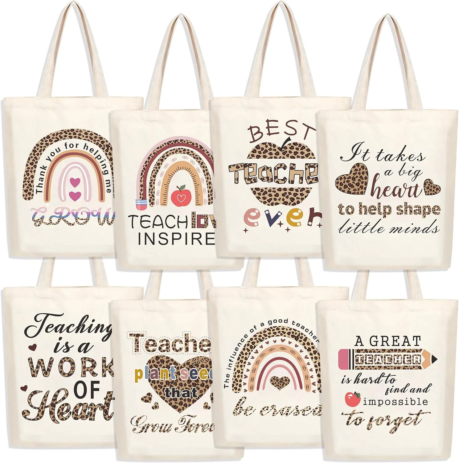 SAIWEILAI ONLINE 8 Pieces Teacher Canvas Totes Bag Teacher Appreciation Gifts Teacher of the Year Appreciation Gifts