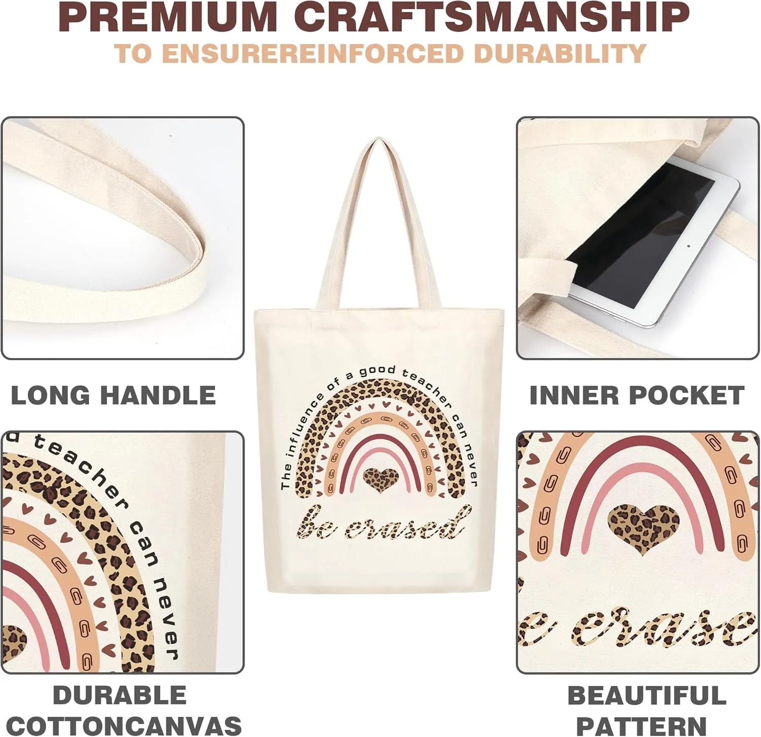 SAIWEILAI ONLINE 8 Pieces Teacher Canvas Totes Bag Teacher Appreciation Gifts Teacher of the Year Appreciation Gifts