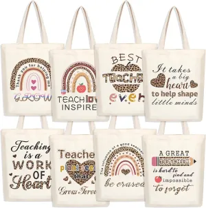 SAIWEILAI ONLINE 8 Pieces Teacher Canvas Totes Bag Teacher Appreciation Gifts Teacher of the Year Appreciation Gifts