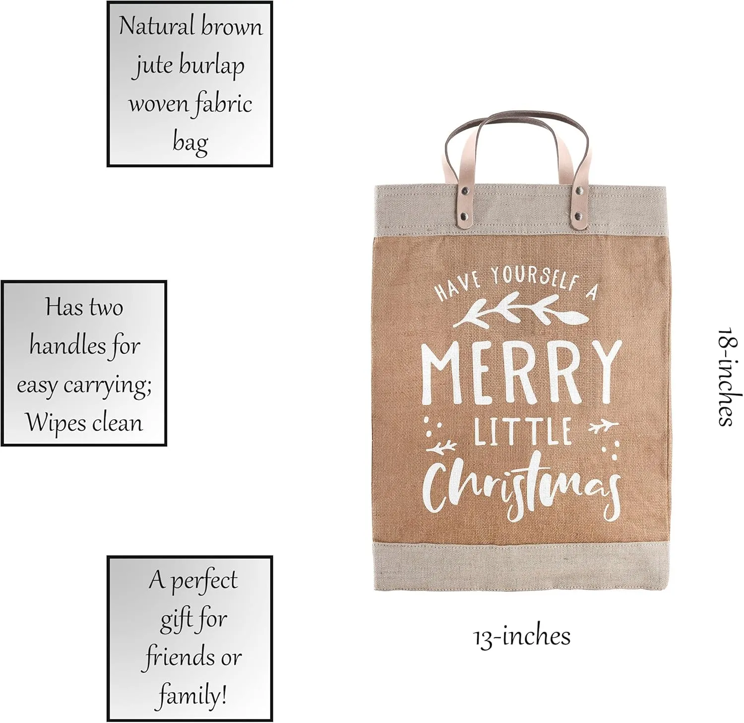 Santa Barbara Design Studio Holiday Collection Waterproof Jute Tote Bag, Large, Merry Christmas