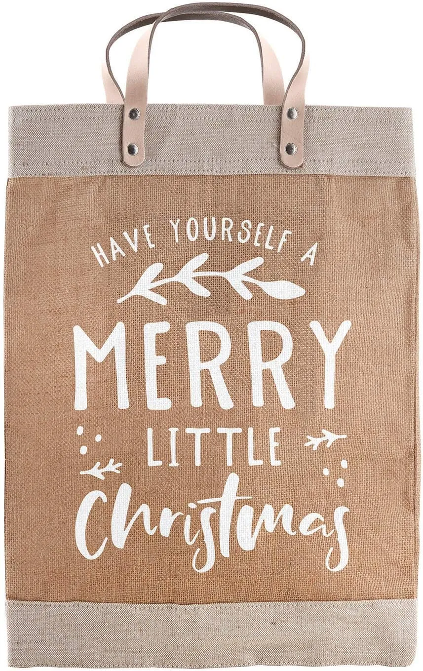 Santa Barbara Design Studio Holiday Collection Waterproof Jute Tote Bag, Large, Merry Christmas