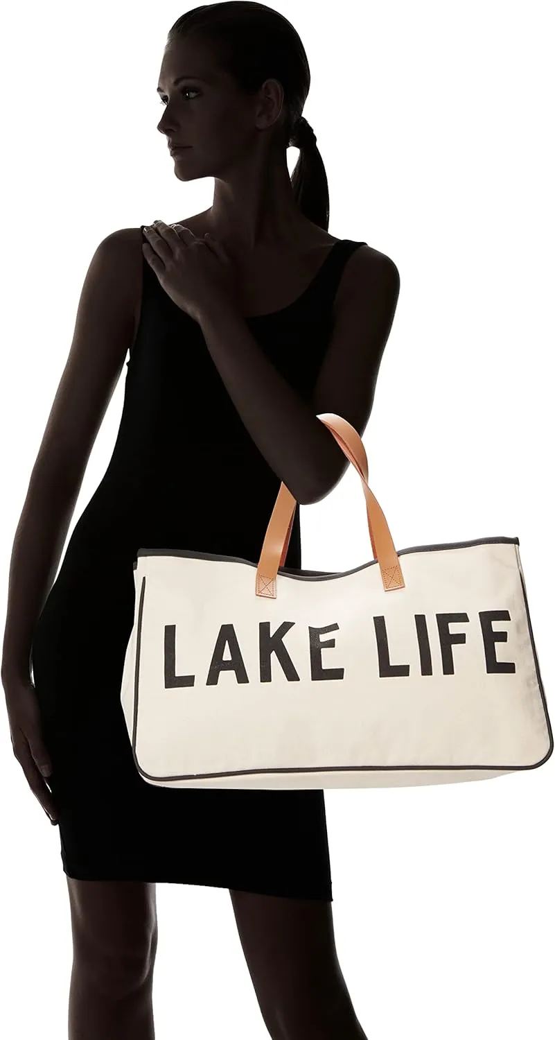 Santa Barbara Design Studio Tote Bag Hold Everything Collection Black and White 100% Cotton Canvas with Leather Handles