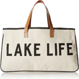 Santa Barbara Design Studio Tote Bag Hold Everything Collection Black and White 100% Cotton Canvas with Leather Handles