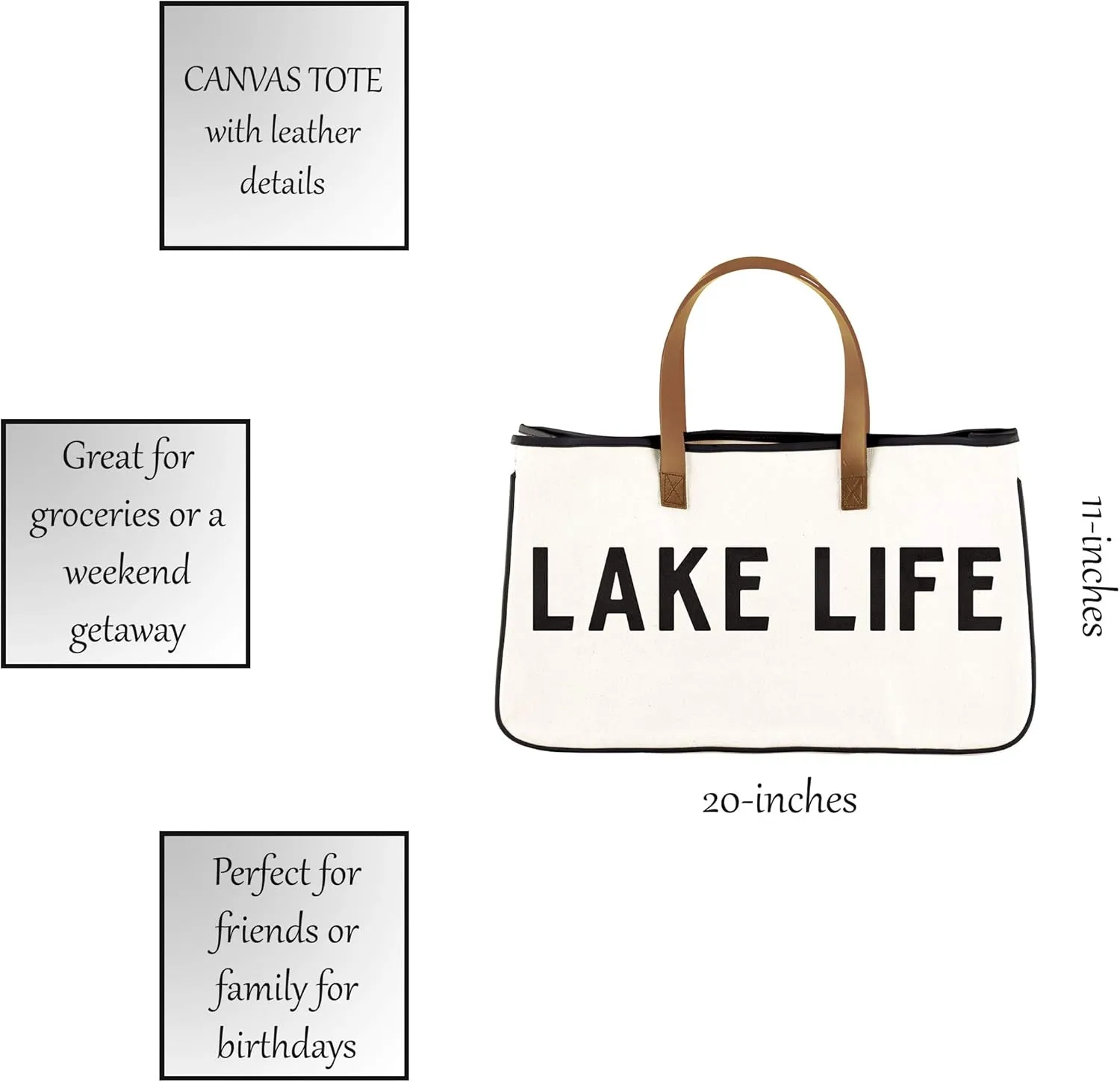 Santa Barbara Design Studio Tote Bag Hold Everything Collection Black and White 100% Cotton Canvas with Leather Handles