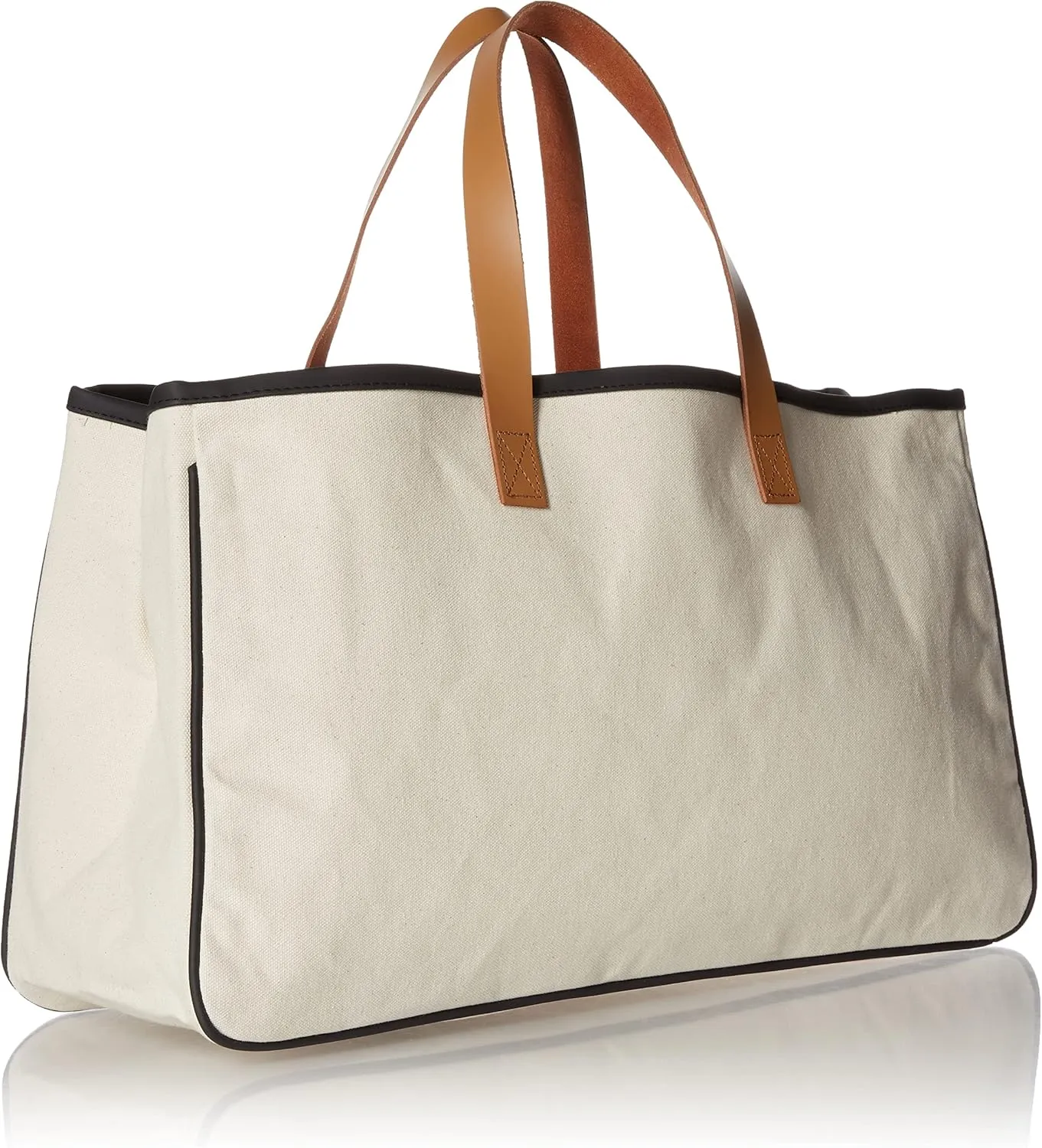 Santa Barbara Design Studio Tote Bag Hold Everything Collection Black and White 100% Cotton Canvas with Leather Handles