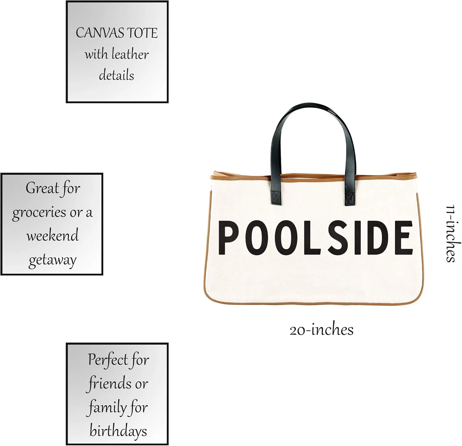 Santa Barbara Design Studio Tote Bag Hold Everything Collection Black and White 100% Cotton Canvas with Leather Handles