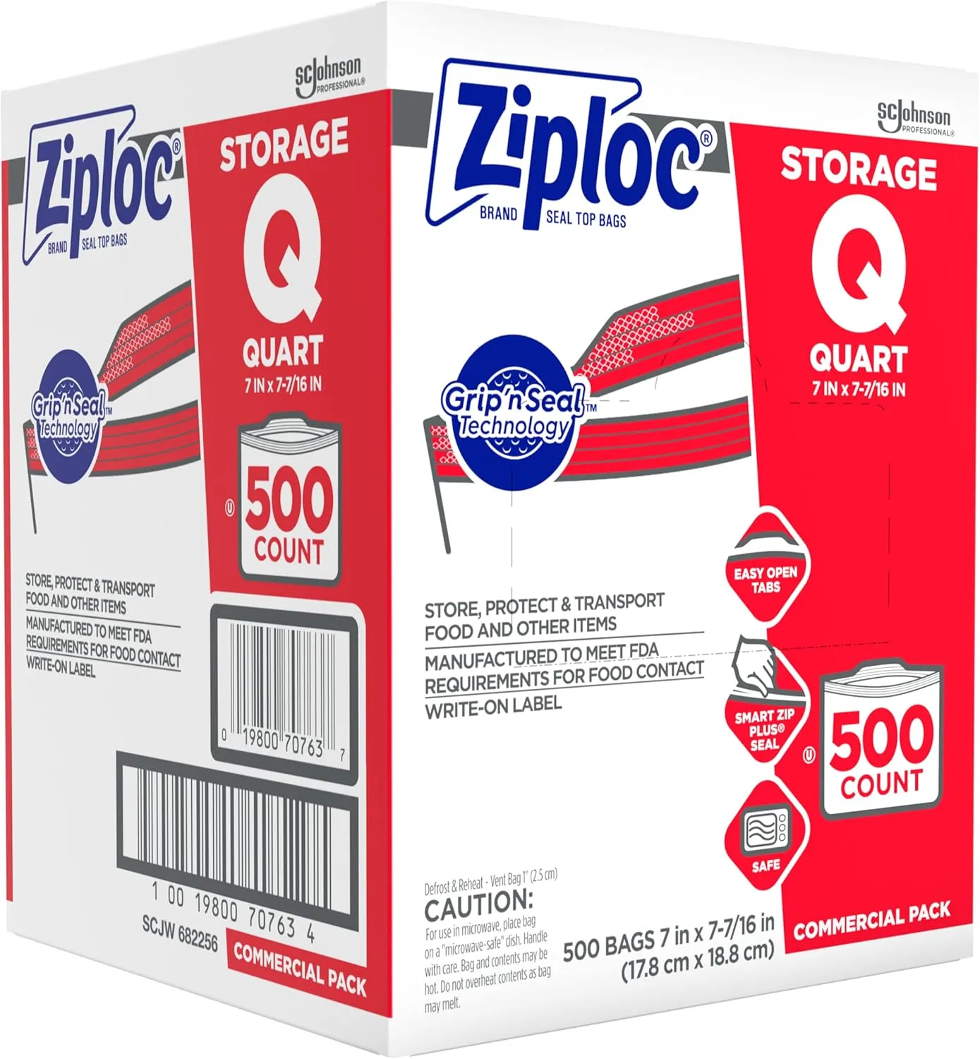 SC Johnson Professional Ziploc Storage Bags, For Food Organization and Storage, Double Zipper, Quart, 500 Count