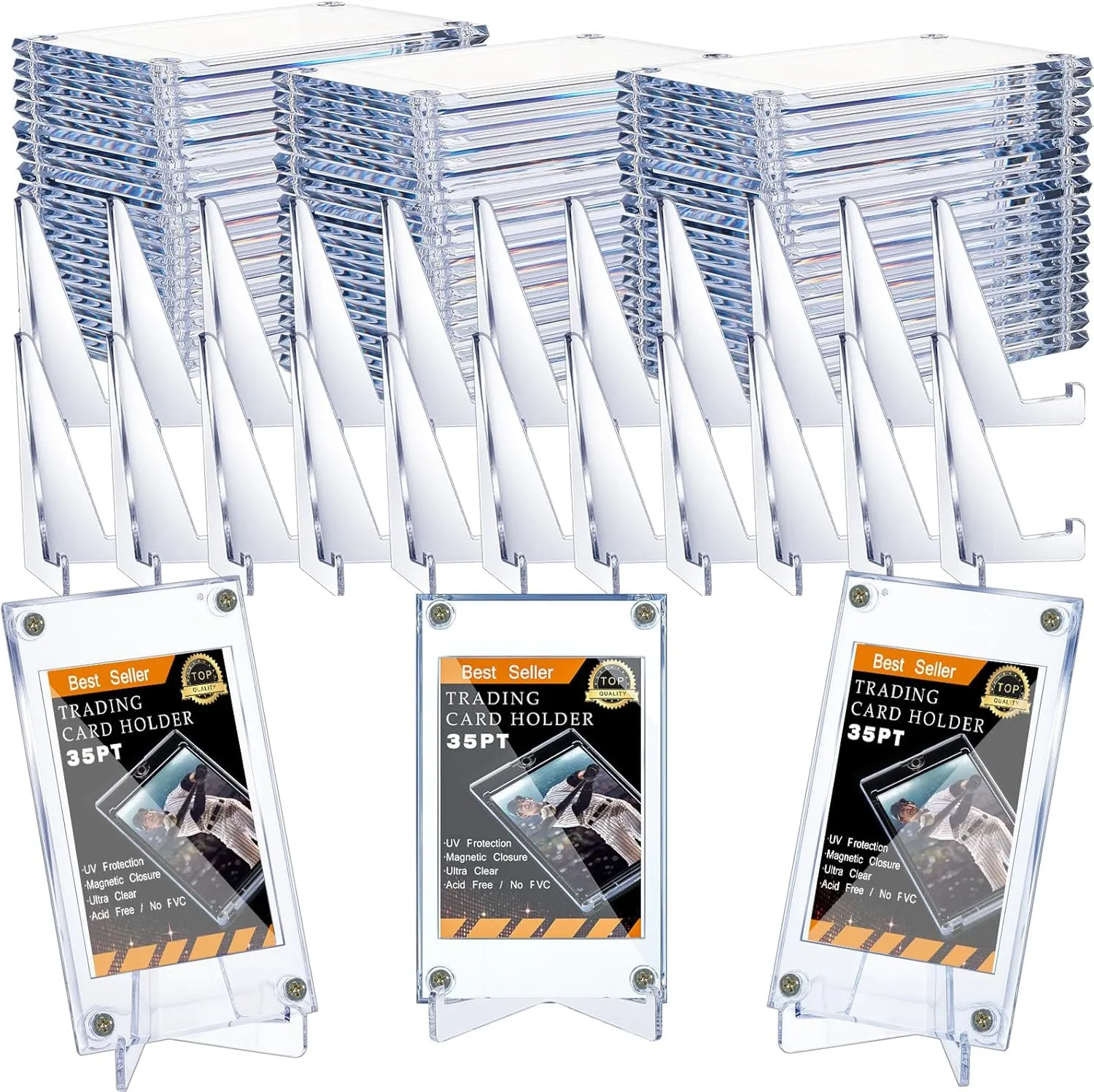 Screw Trading Card Protector with Display Stands Acrylic 35 PT Baseball Card Holder for Football Sports Game Business Display(50 Pcs)